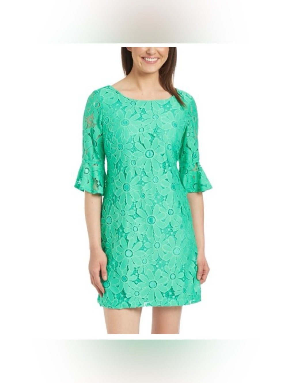 Sandra Darren Teal Floral Lace Dress